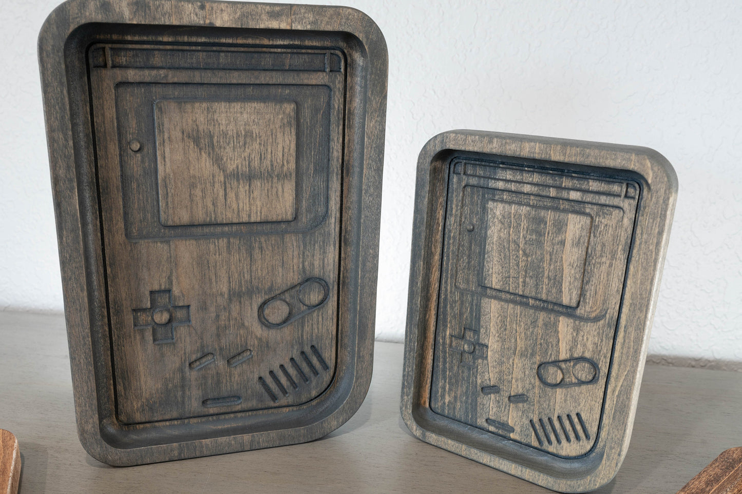 Handcrafted Wooden Tray with Retro Console Inlay