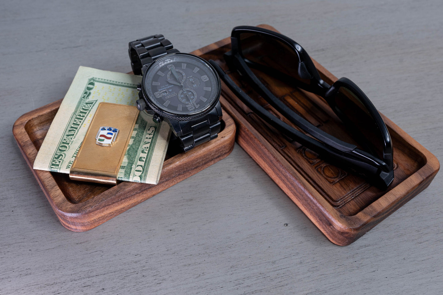 Combo of Walnut Ring Dish and Glasses Catch All For Him