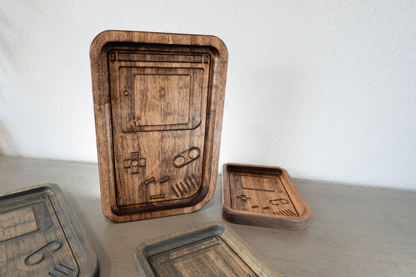 Handcrafted Wooden Tray with Retro Console Inlay
