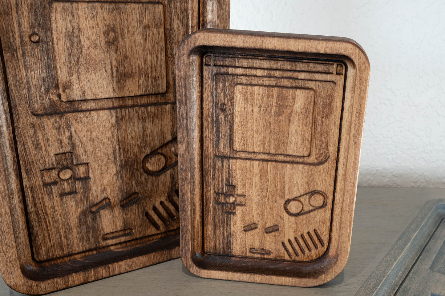 Handcrafted Wooden Tray with Retro Console Inlay