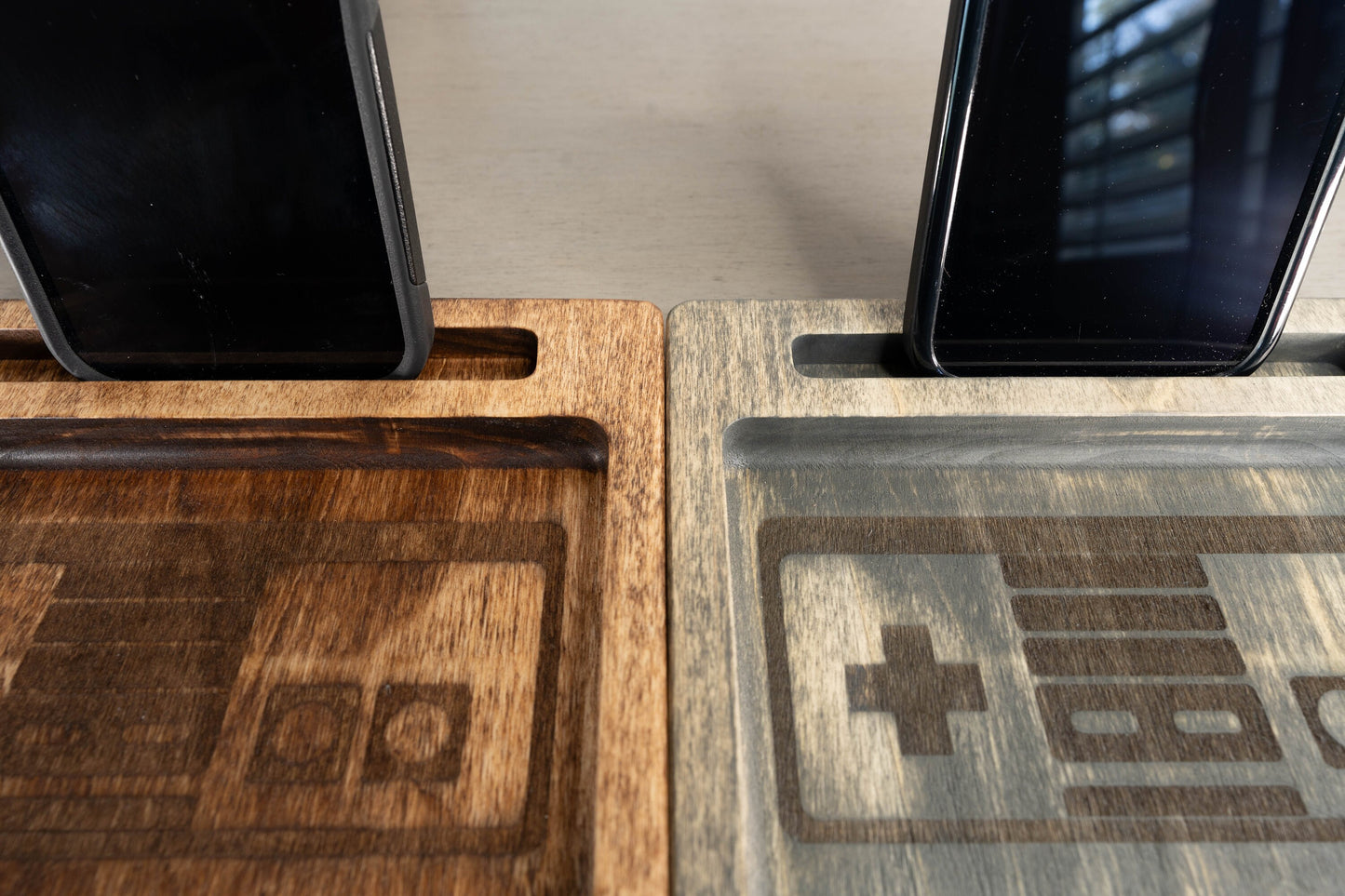 Handcrafted Classic Console Controller Desk Tray: Universal Phone Slot