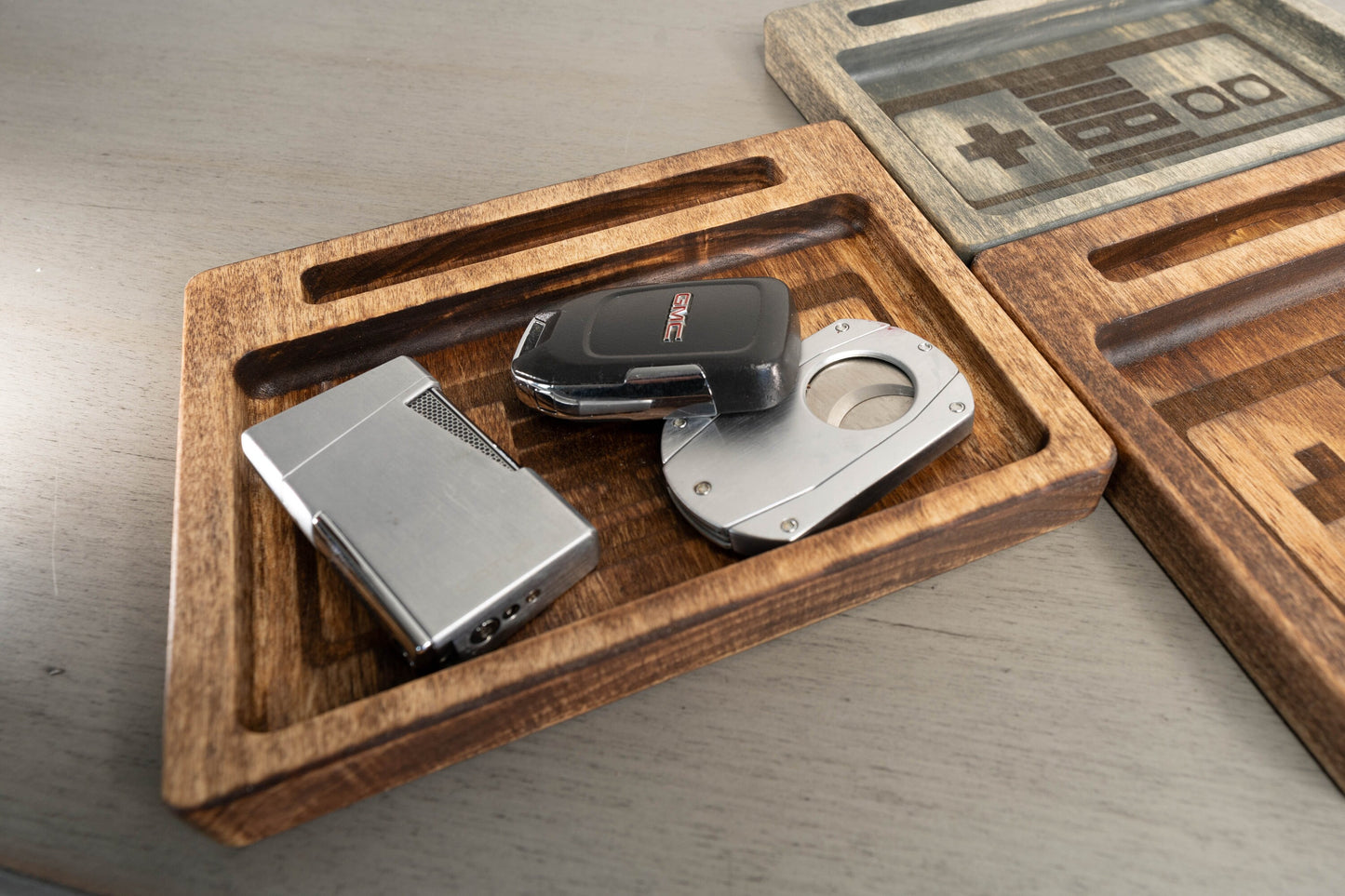Handcrafted Classic Console Controller Desk Tray: Universal Phone Slot
