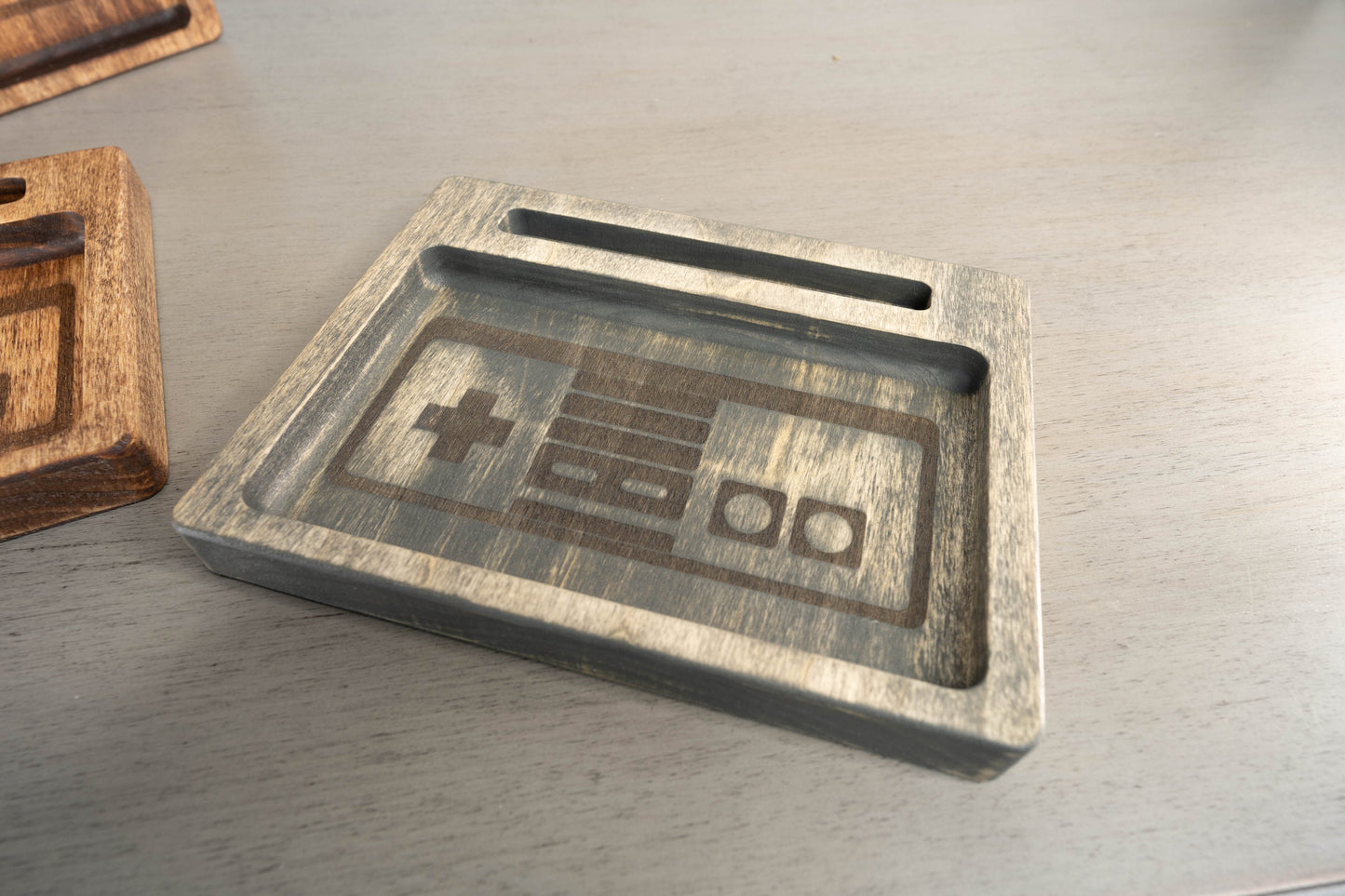 Handcrafted Classic Console Controller Desk Tray: Universal Phone Slot