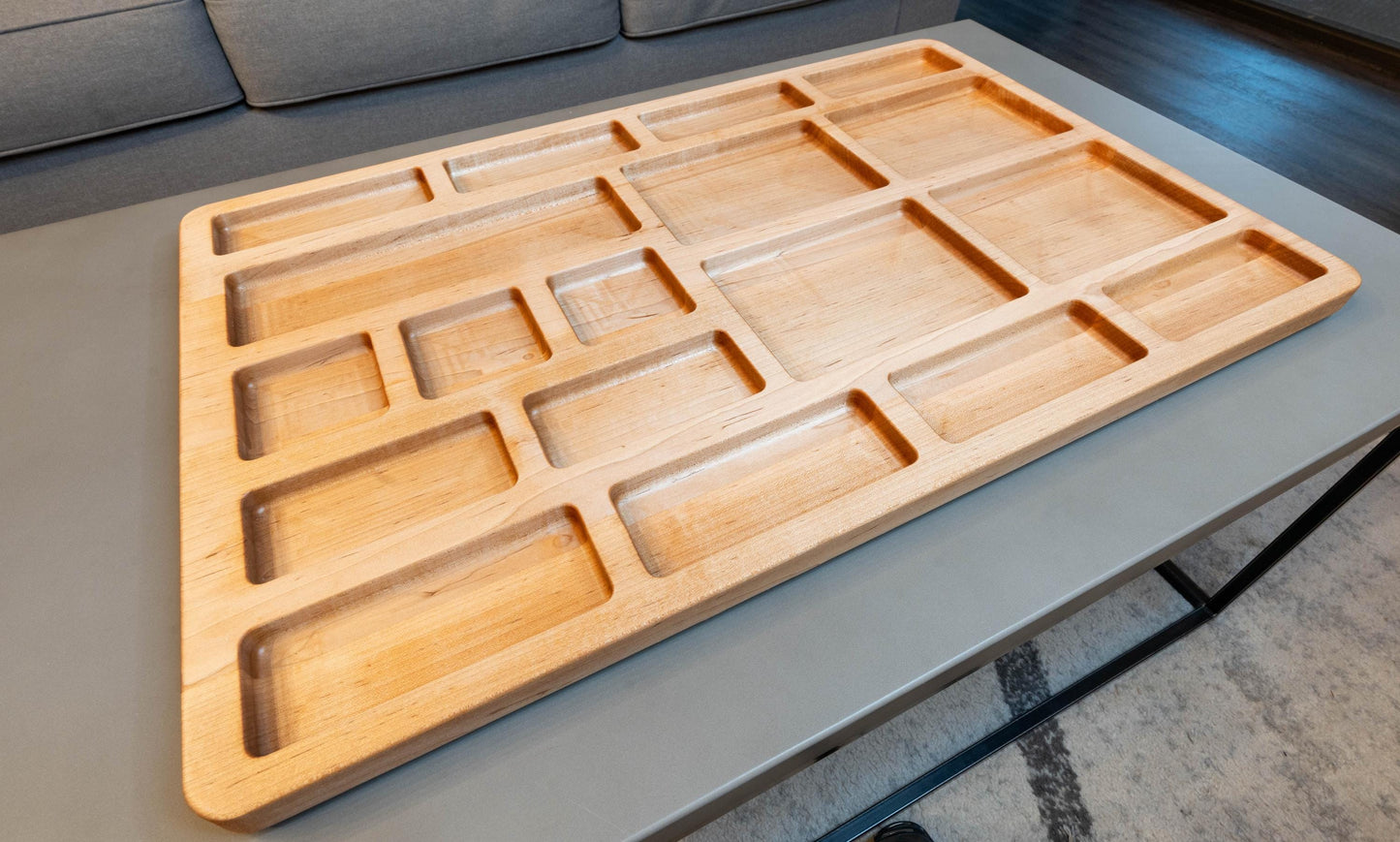 Large Handcrafted Natural Hardwood Building Block Organizer Tray