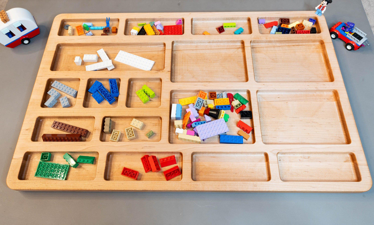 Large Handcrafted Natural Hardwood Building Block Organizer Tray