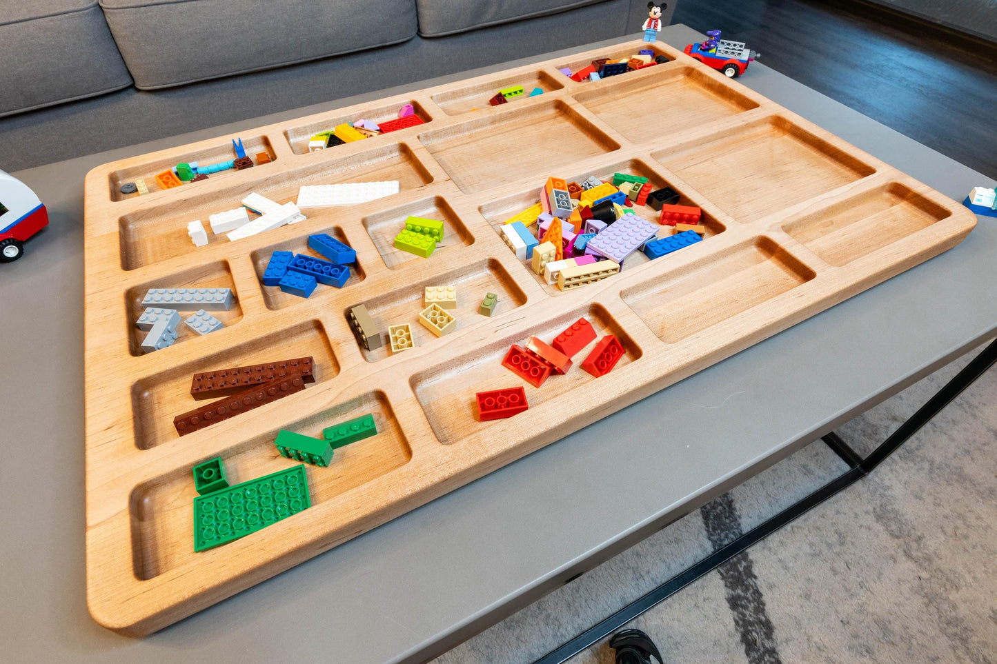Large Handcrafted Natural Hardwood Building Block Organizer Tray
