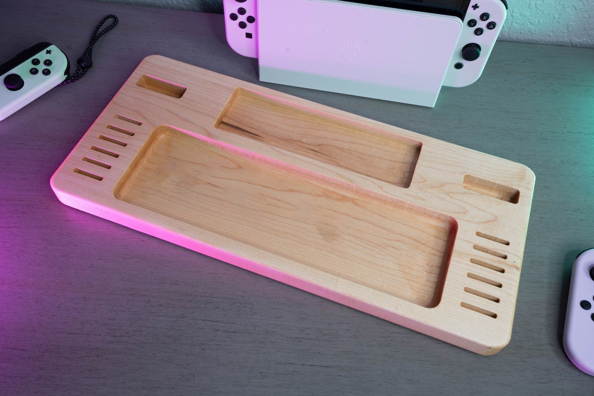 Handcrafted Hardwood Gaming Console Dock & Controller Organizer