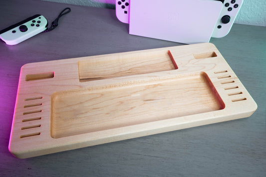 Handcrafted Hardwood Gaming Console Dock & Controller Organizer