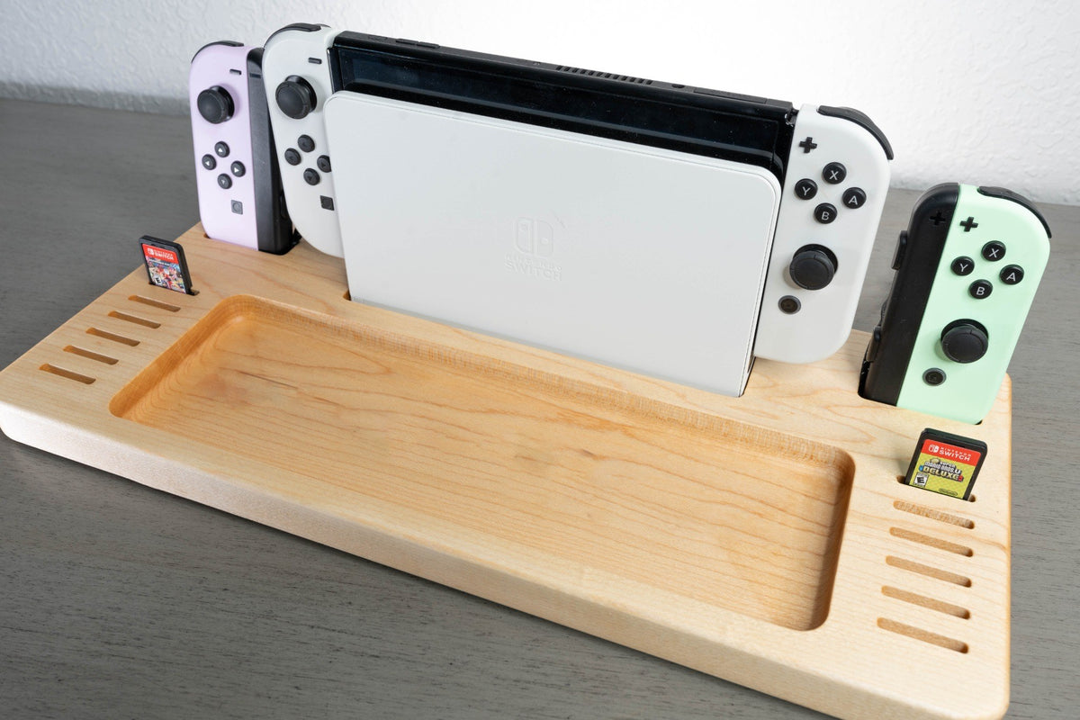 Handcrafted Hardwood Gaming Console Dock & Controller Organizer