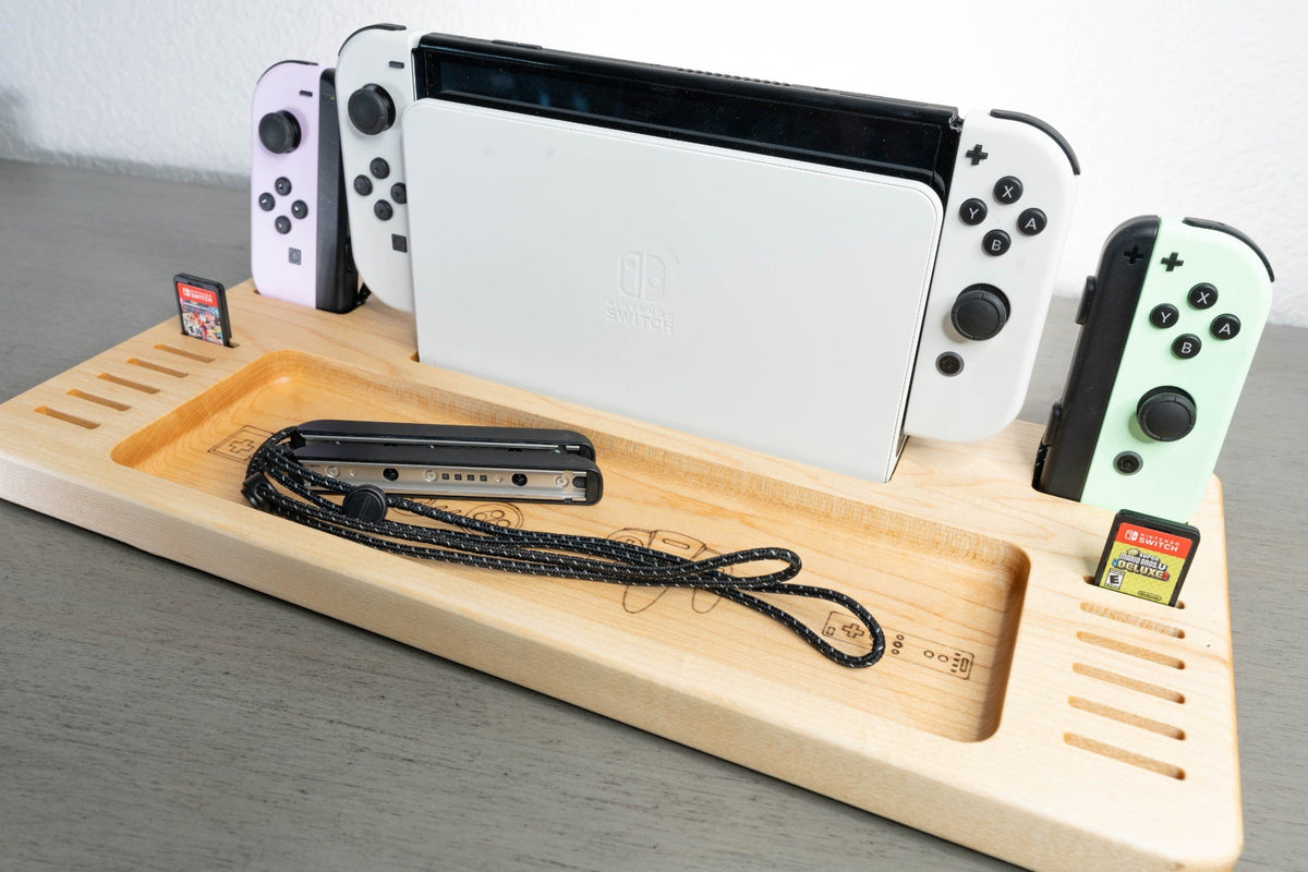 Handcrafted Hardwood Gaming Console Dock & Controller Organizer