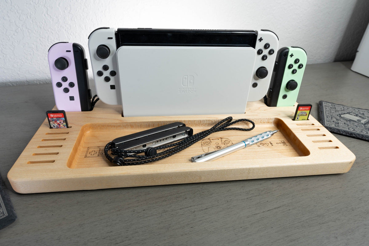 Handcrafted Hardwood Gaming Console Dock & Controller Organizer