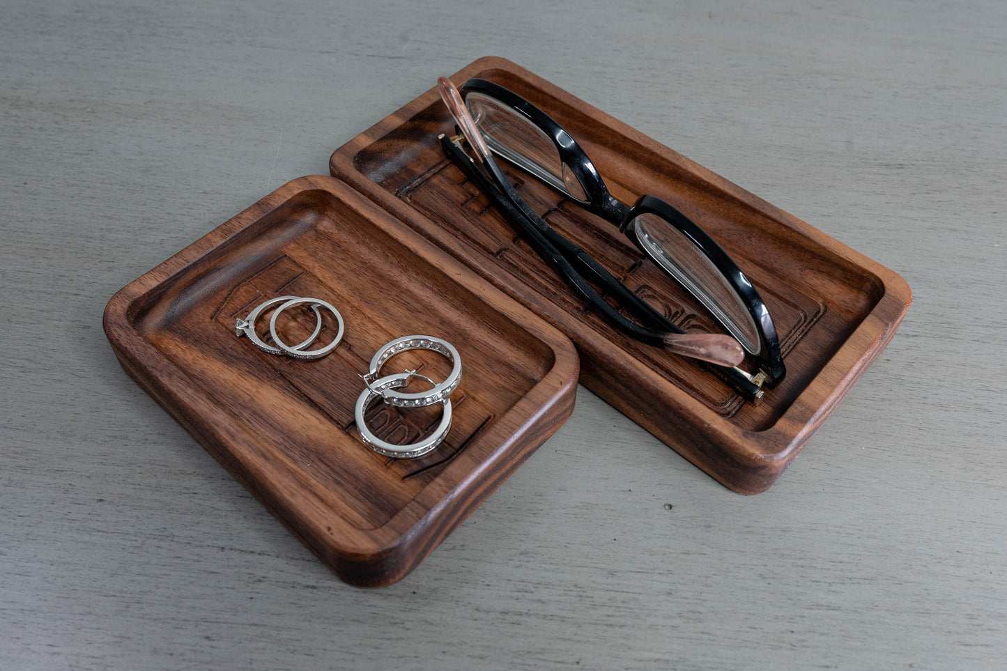Combo of Walnut Ring Dish and Glasses Catch All For Her