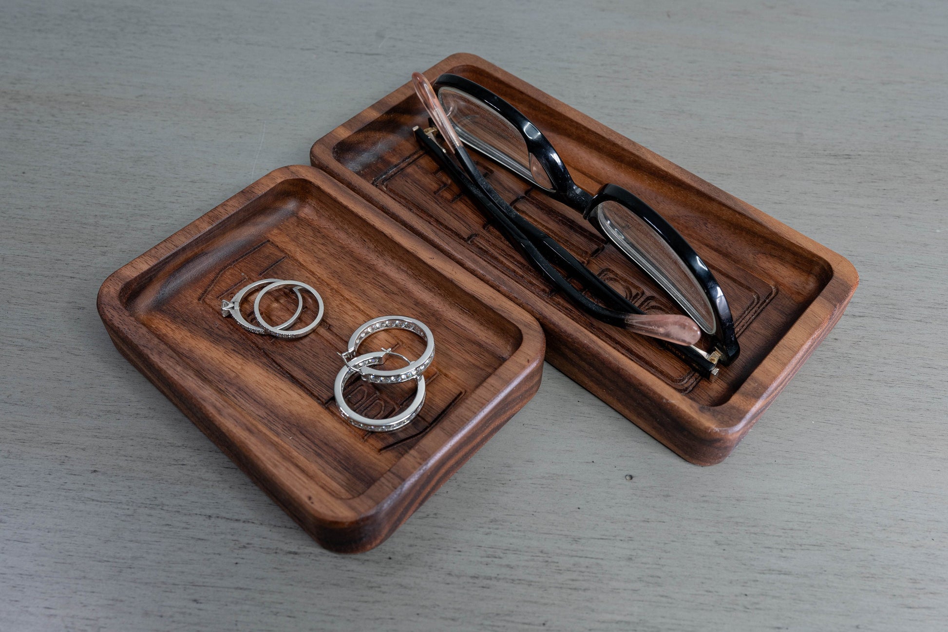 Combo of Walnut Ring Dish and Glasses Catch All For Her