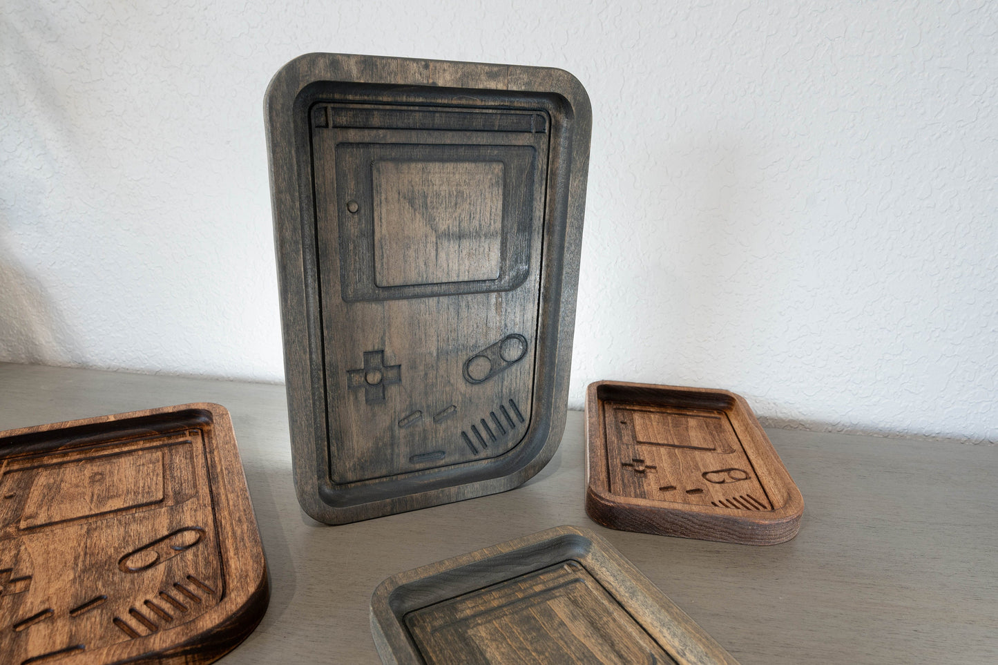 Handcrafted Wooden Tray with Retro Console Inlay