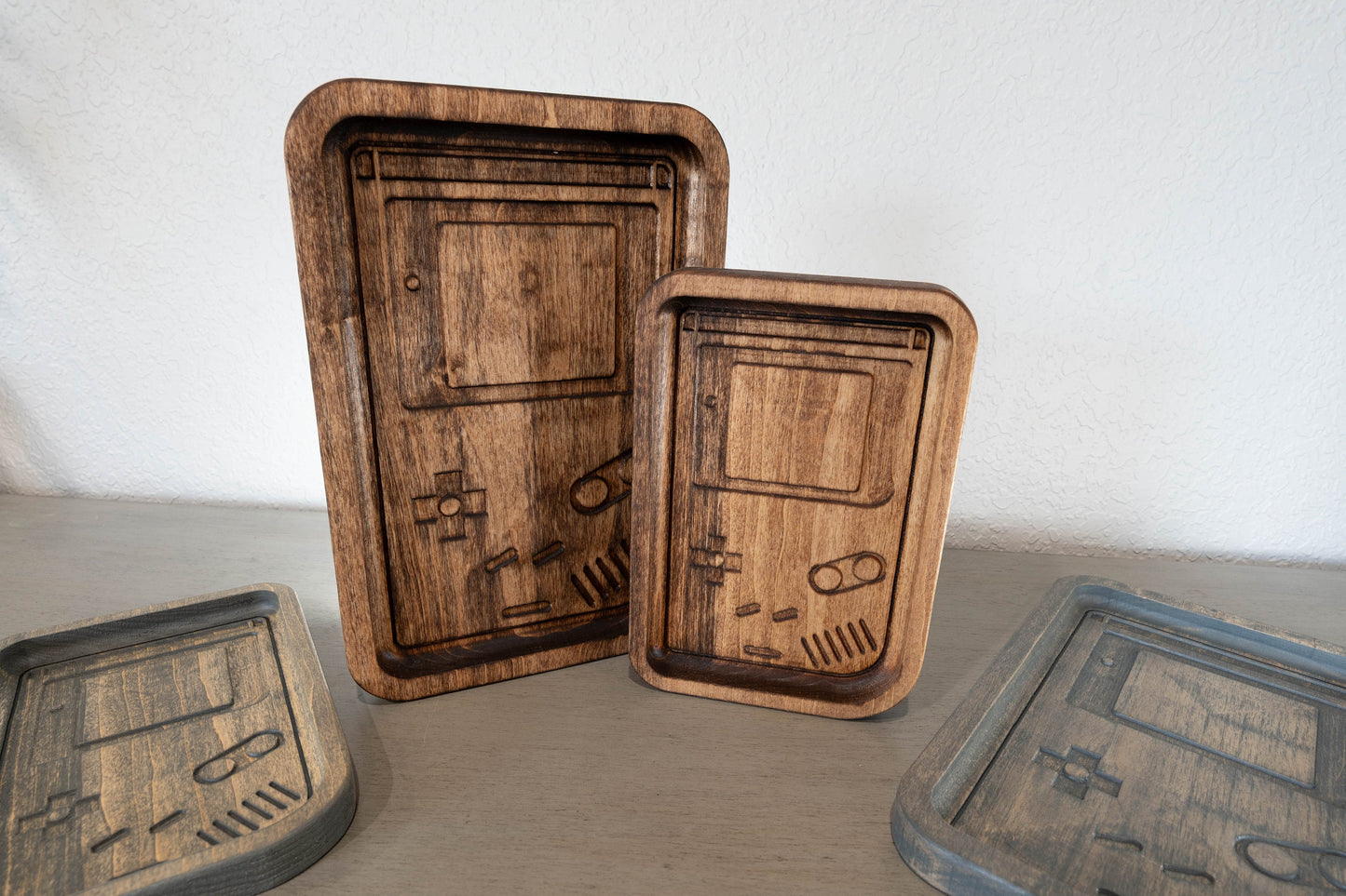 Handcrafted Wooden Tray with Retro Console Inlay