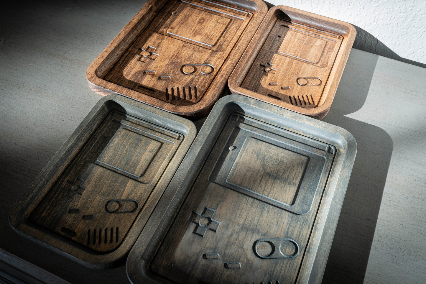 Handcrafted Wooden Tray with Retro Console Inlay