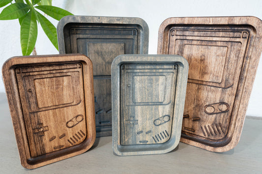Handcrafted Wooden Tray with Retro Console Inlay