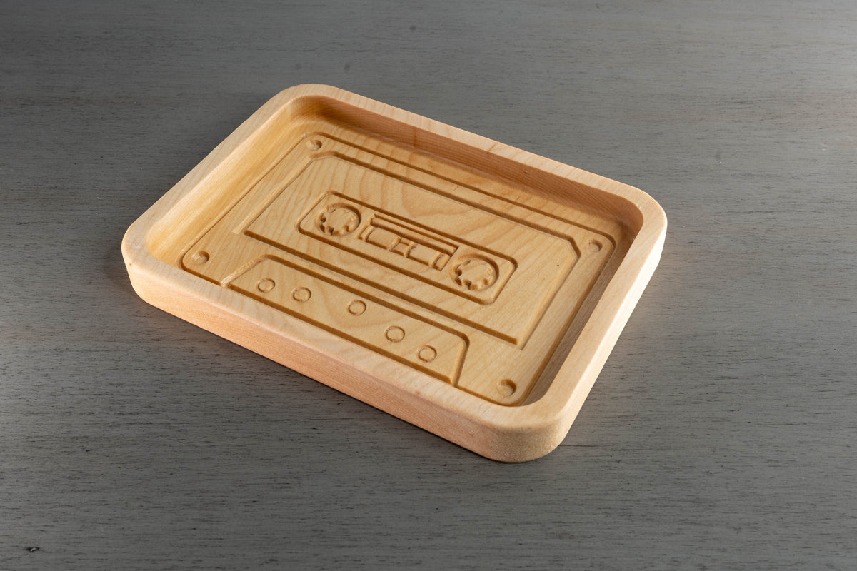 Retro Cassette Tape Wooden Tray – Handcrafted Catch-All