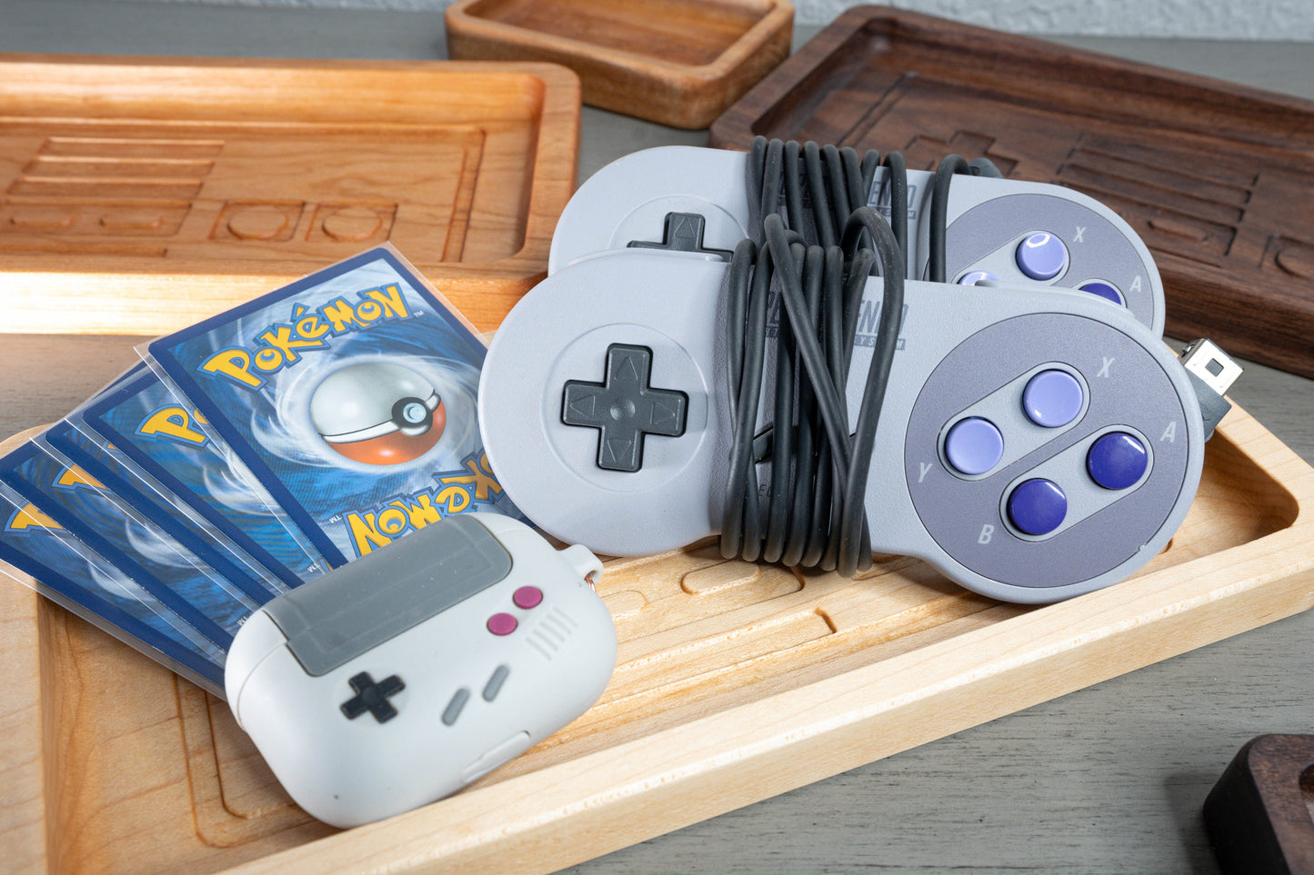 Deluxe Retro NES Controller Inlay Wooden Tray