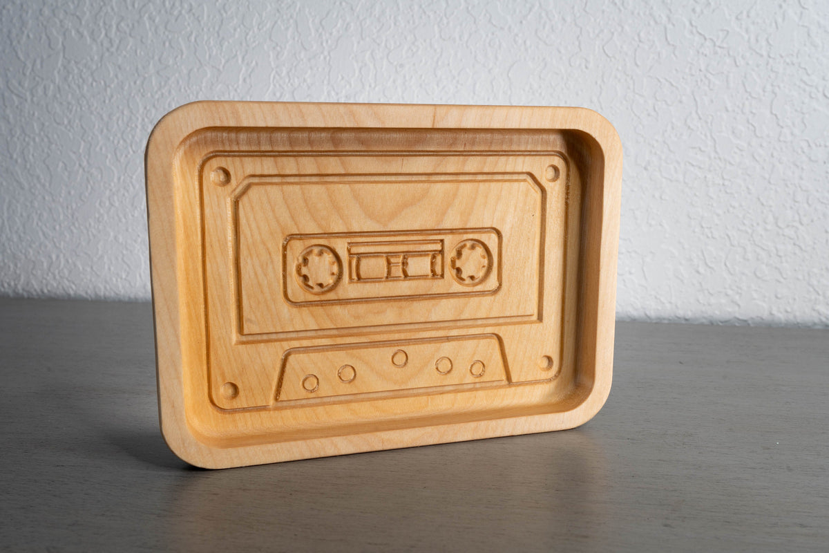 Retro Cassette Tape Wooden Tray – Handcrafted Catch-All