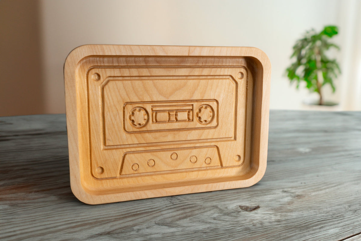 Retro Cassette Tape Wooden Tray – Handcrafted Catch-All
