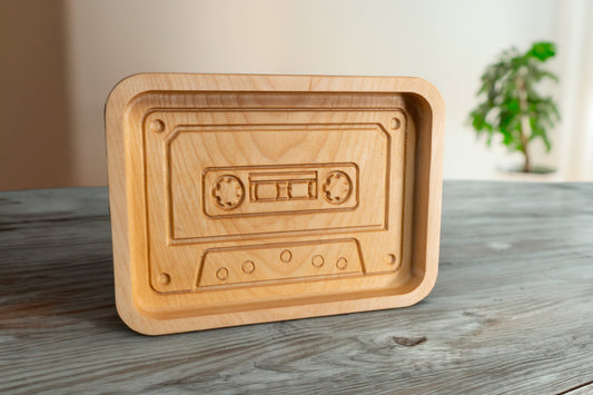 Retro Cassette Tape Wooden Tray – Handcrafted Catch-All