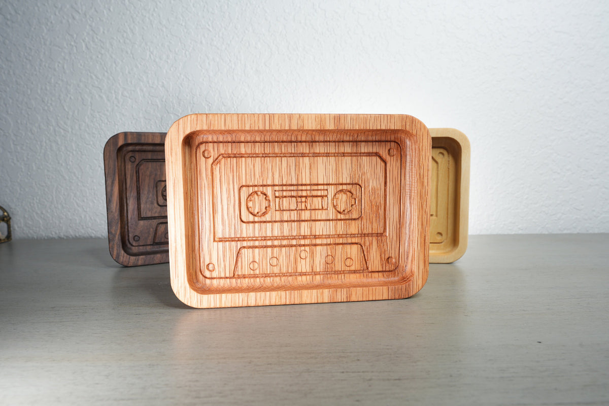 Retro Cassette Tape Wooden Tray – Handcrafted Catch-All