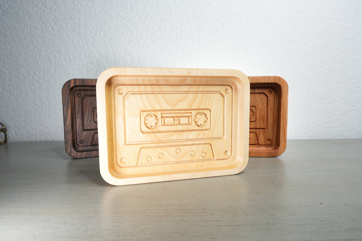 Retro Cassette Tape Wooden Tray – Handcrafted Catch-All