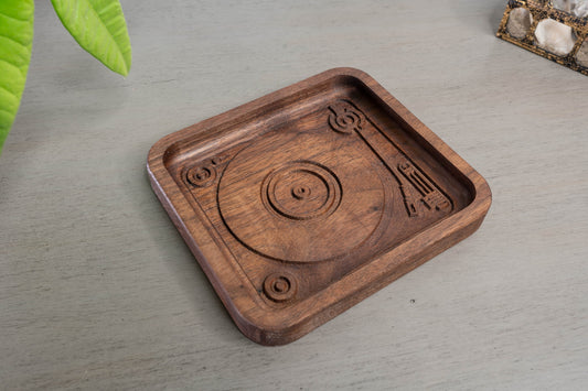 Vintage Record Player Wooden Valet Tray