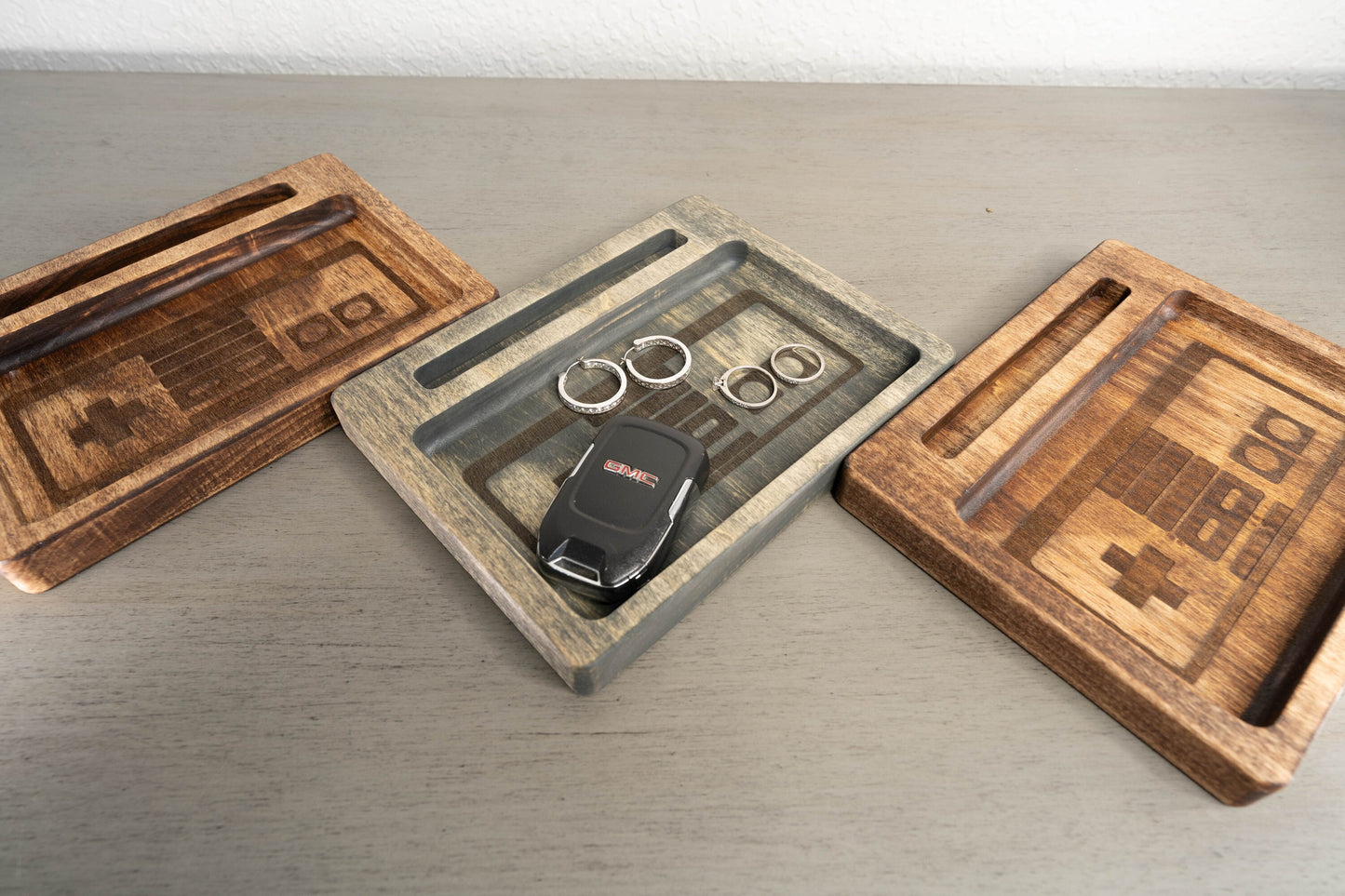 Handcrafted Classic Console Controller Desk Tray: Universal Phone Slot