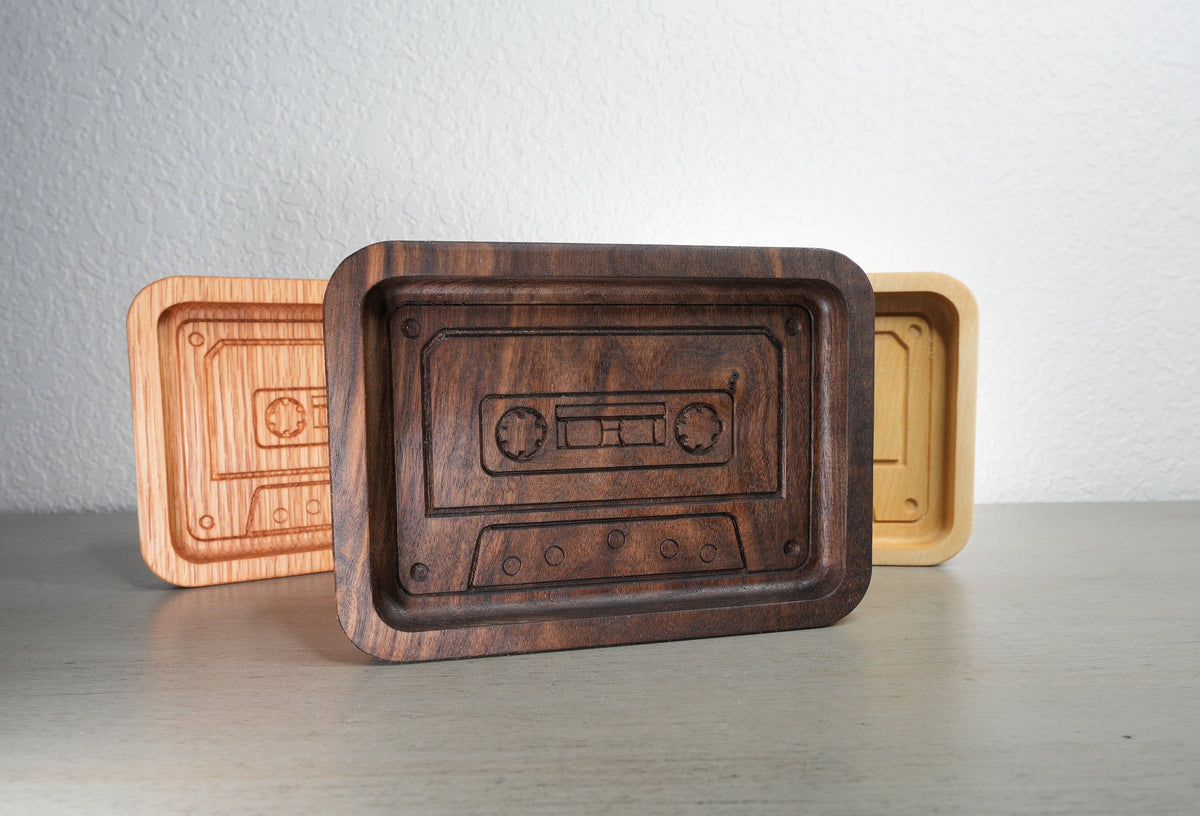 Retro Cassette Tape Wooden Tray – Handcrafted Catch-All