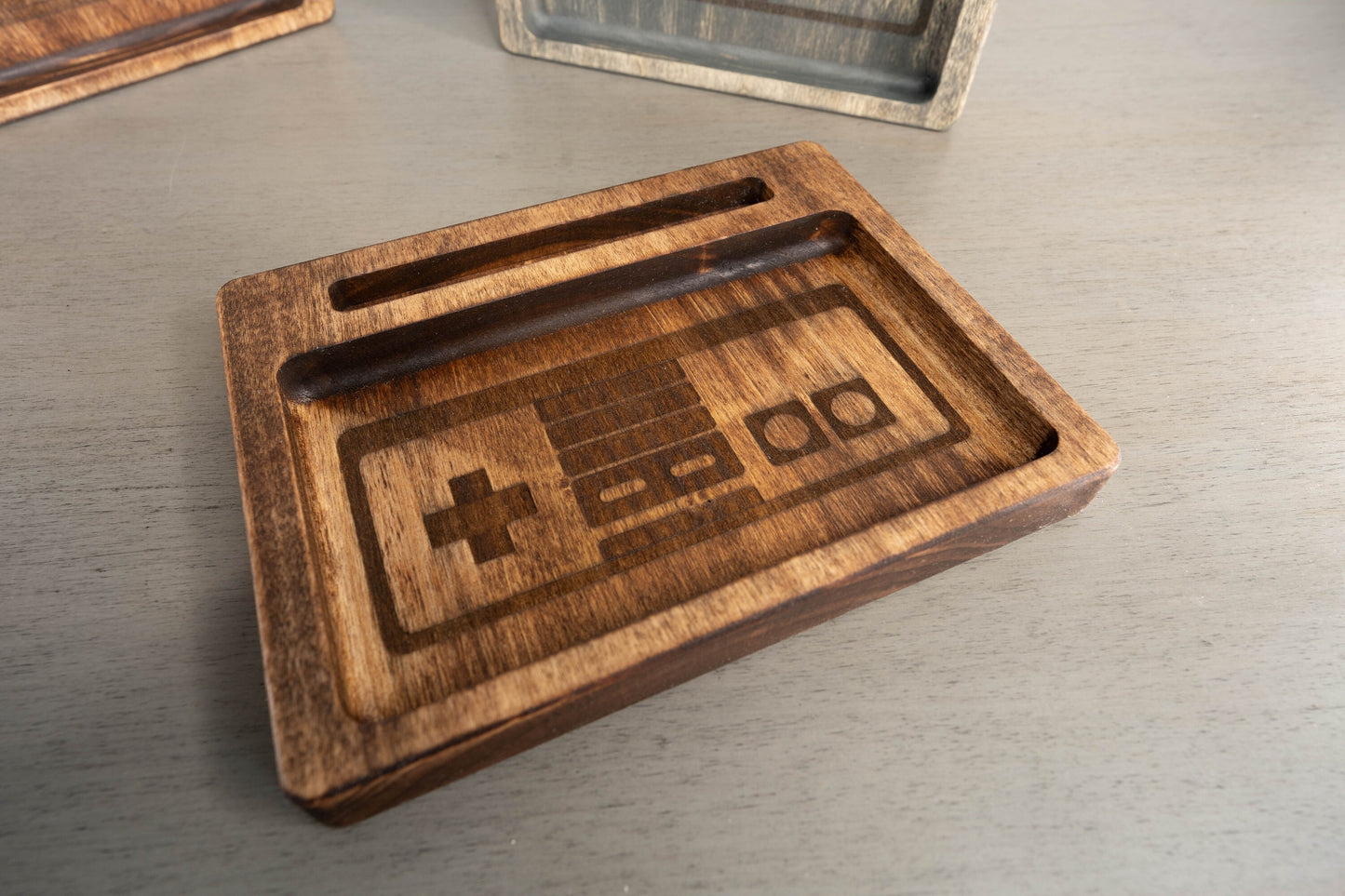 Handcrafted Classic Console Controller Desk Tray: Universal Phone Slot