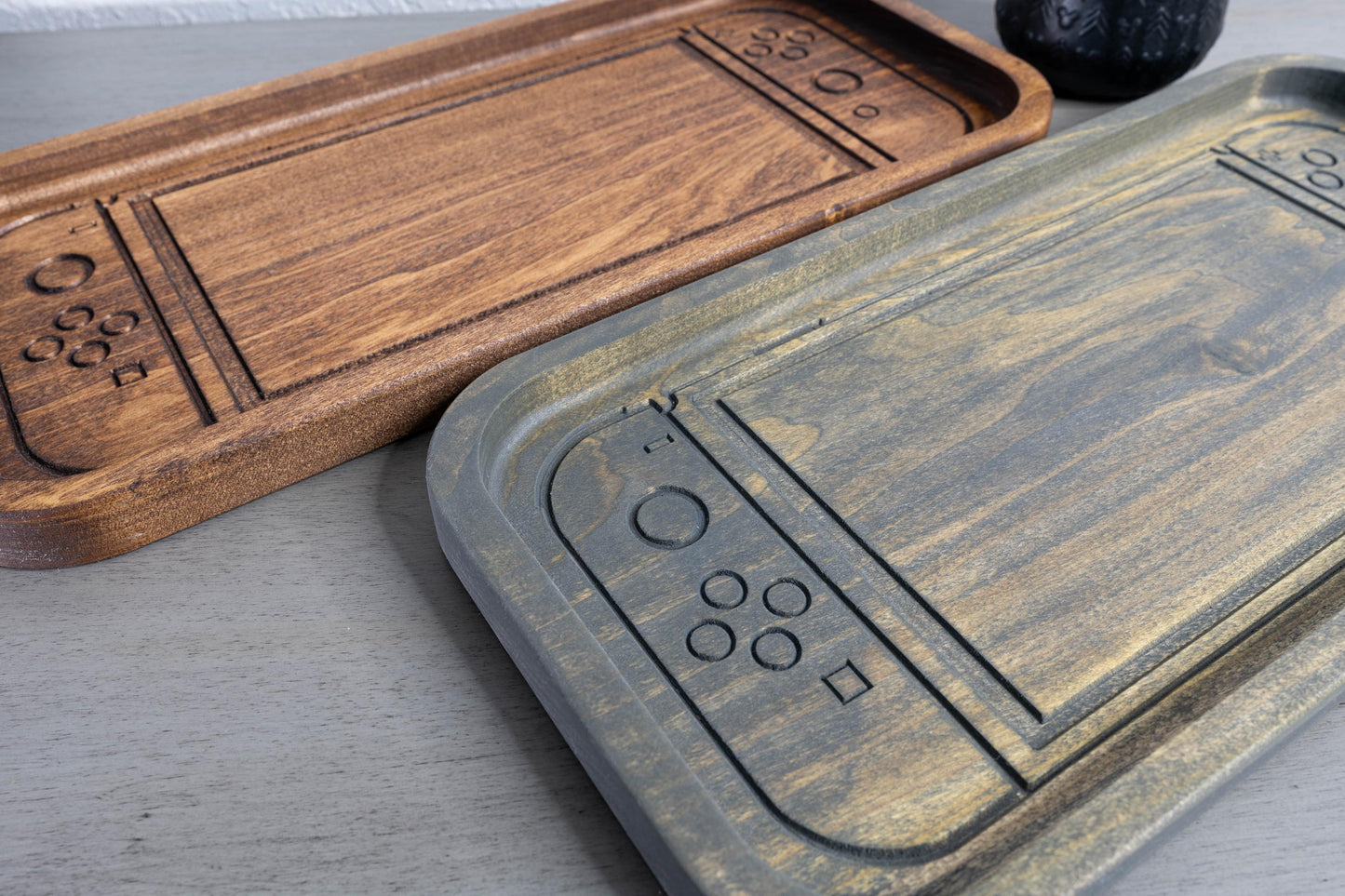 Handcrafted Wooden Tray with Modern Handheld Console Inspired Design