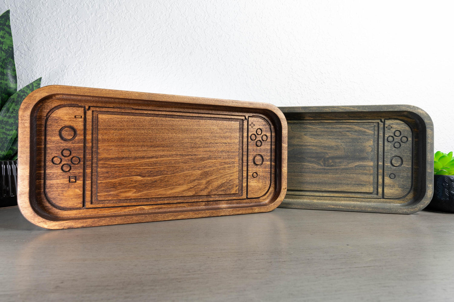 Handcrafted Wooden Tray with Modern Handheld Console Inspired Design