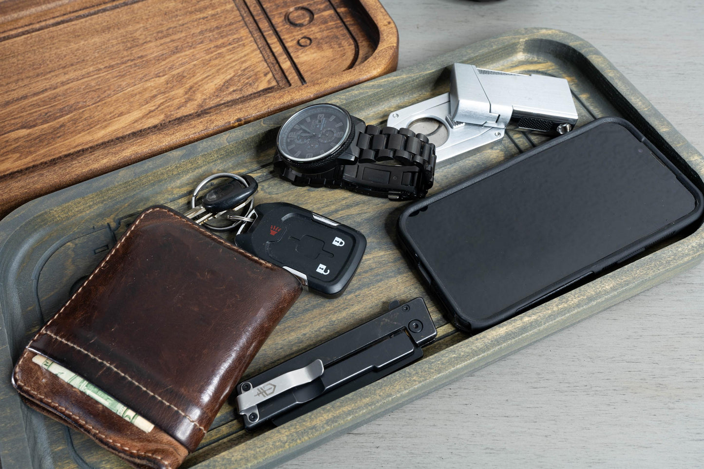 Handcrafted Wooden Tray with Modern Handheld Console Inspired Design