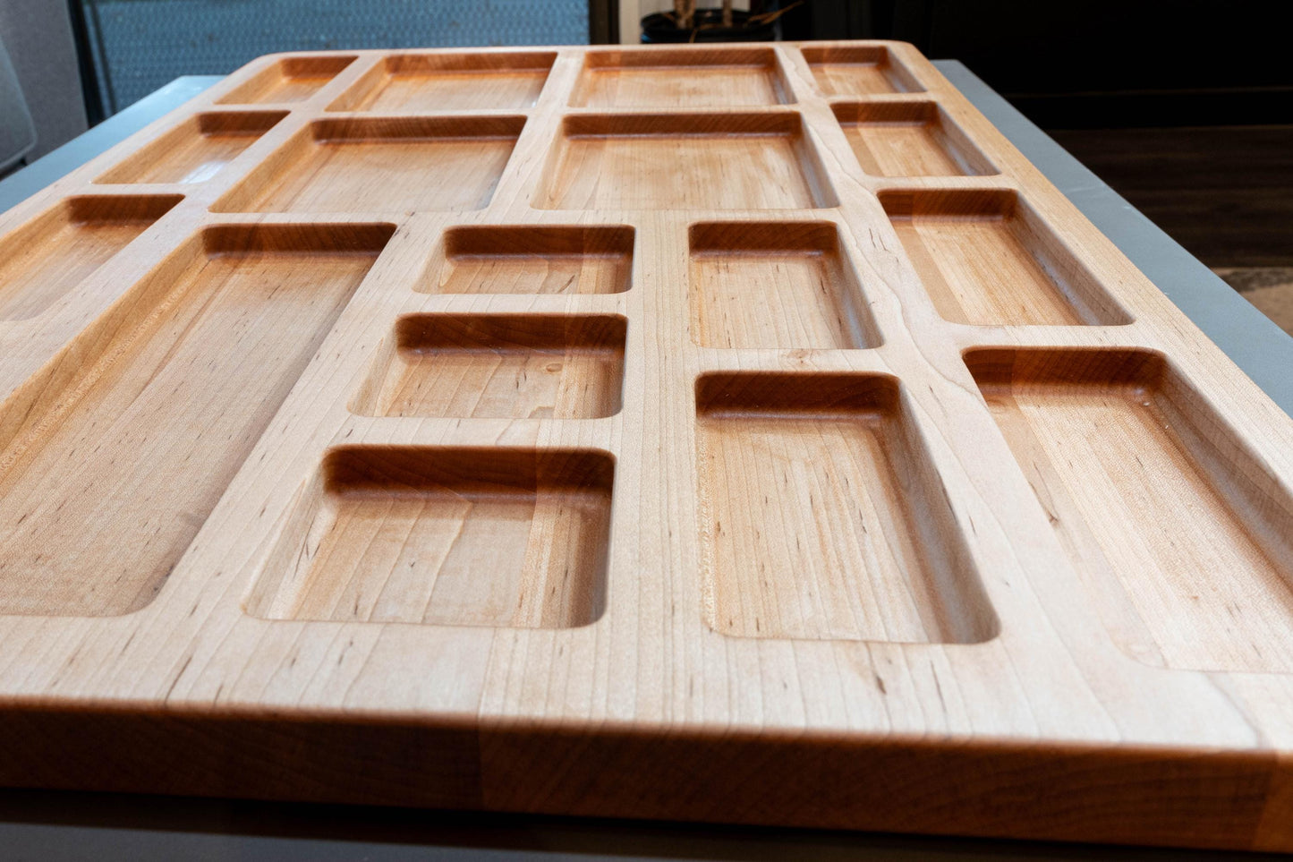 Large Handcrafted Natural Hardwood Building Block Organizer Tray