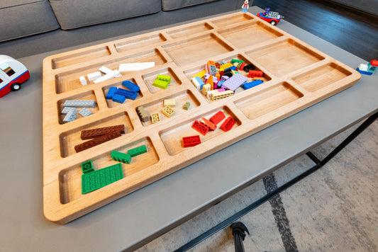 Large Handcrafted Natural Hardwood Building Block Organizer Tray