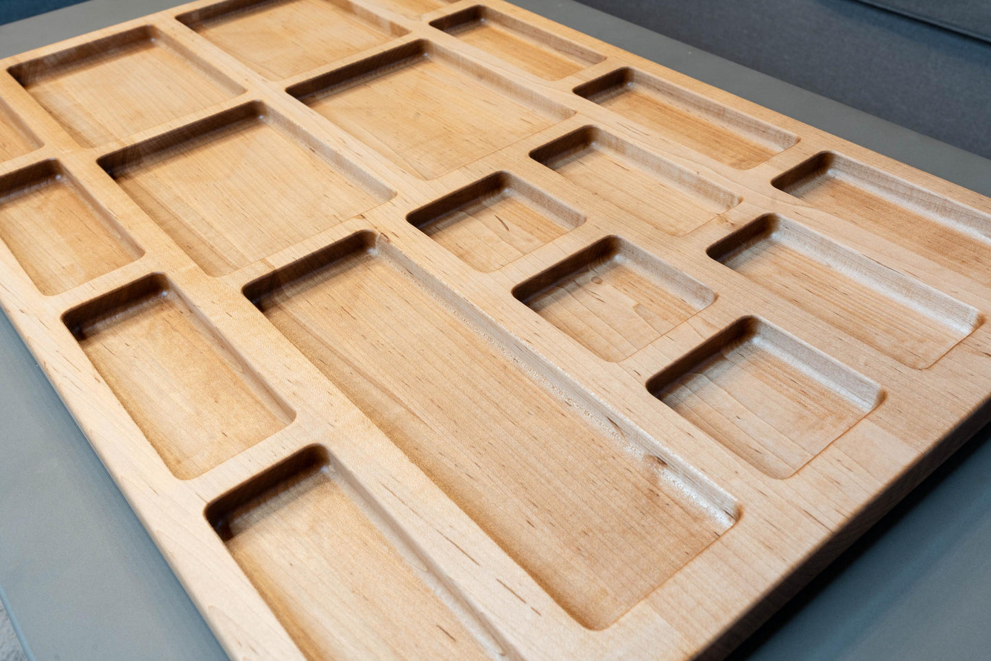 Large Handcrafted Natural Hardwood Building Block Organizer Tray
