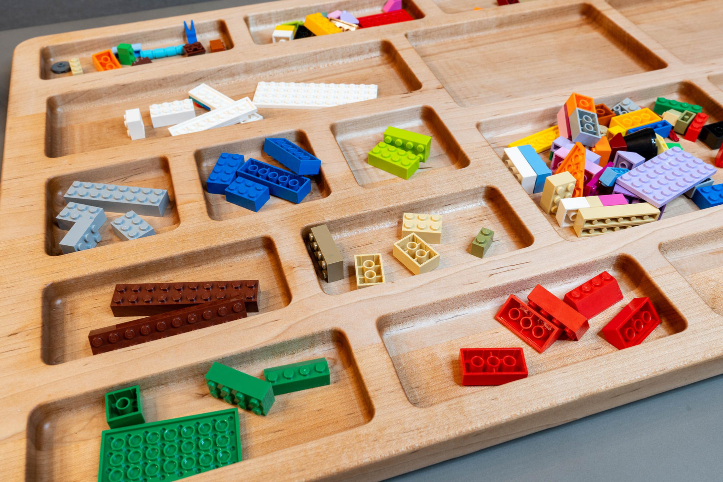 Large Handcrafted Natural Hardwood Building Block Organizer Tray