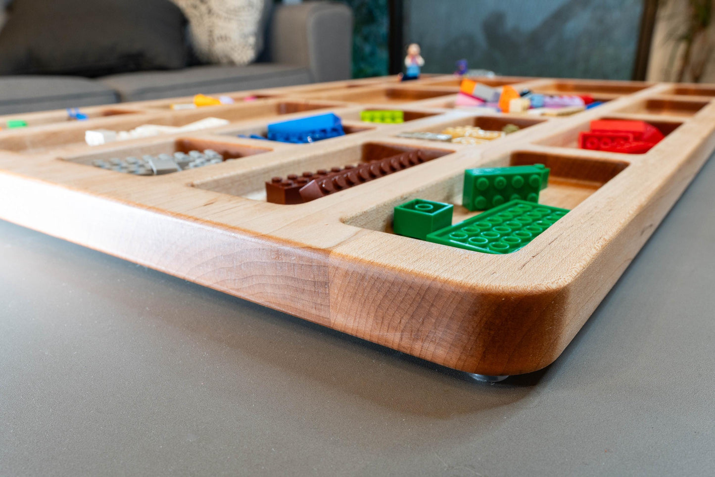 Large Handcrafted Natural Hardwood Building Block Organizer Tray