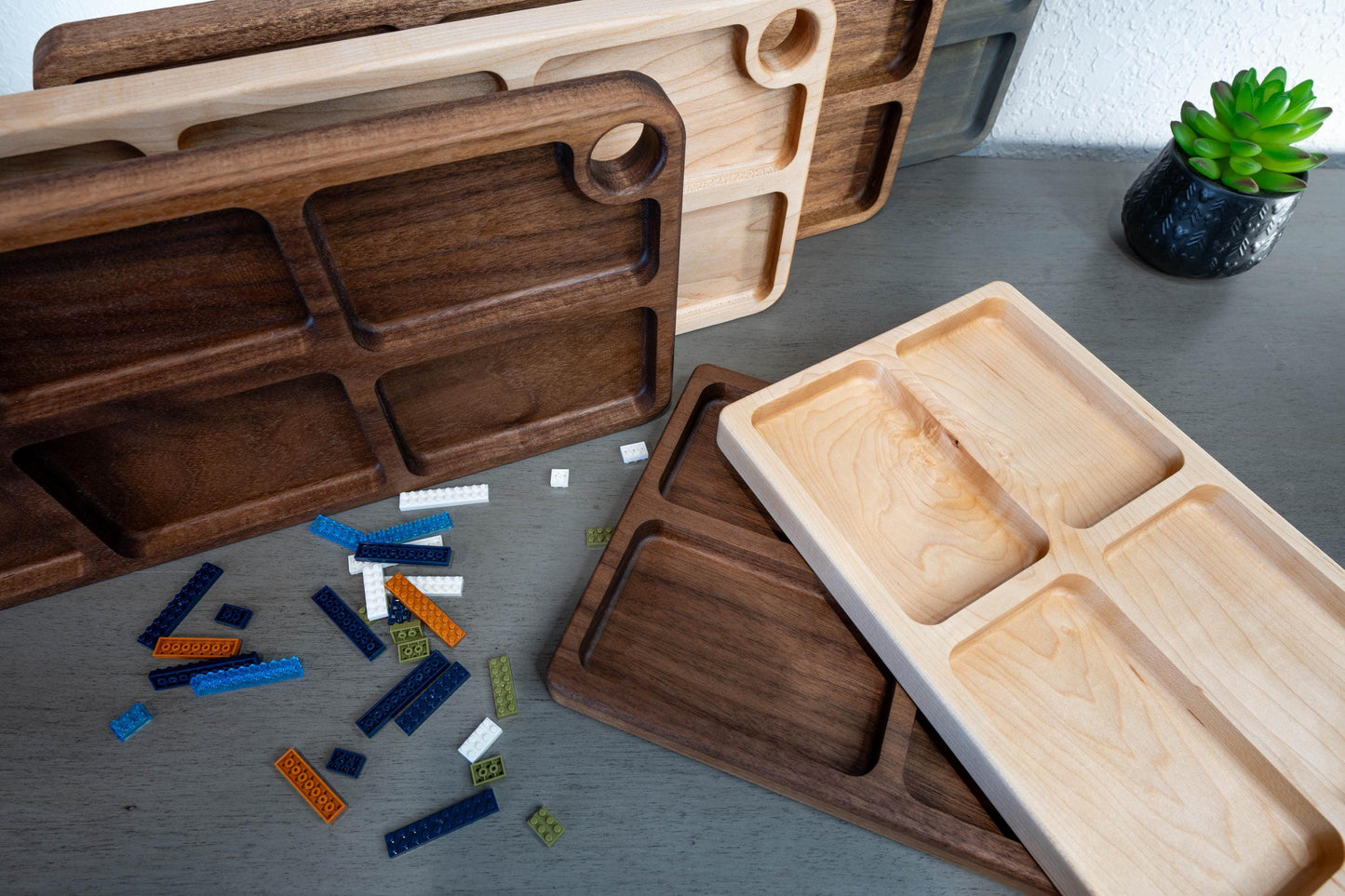Handcrafted Wooden Building Block Sorting Tray – Multi-Compartment Organizer for Nano Blocks and Mini Bricks