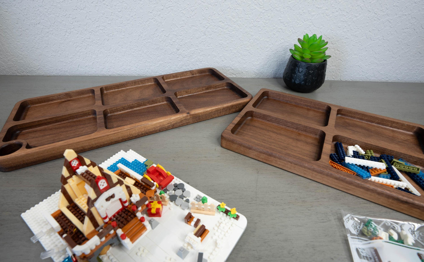 Handcrafted Wooden Building Block Sorting Tray – Multi-Compartment Organizer for Nano Blocks and Mini Bricks