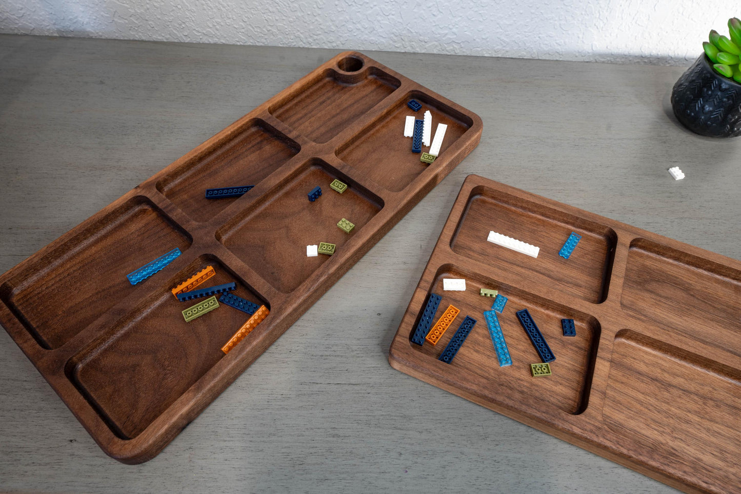 Handcrafted Wooden Building Block Sorting Tray – Multi-Compartment Organizer for Nano Blocks and Mini Bricks
